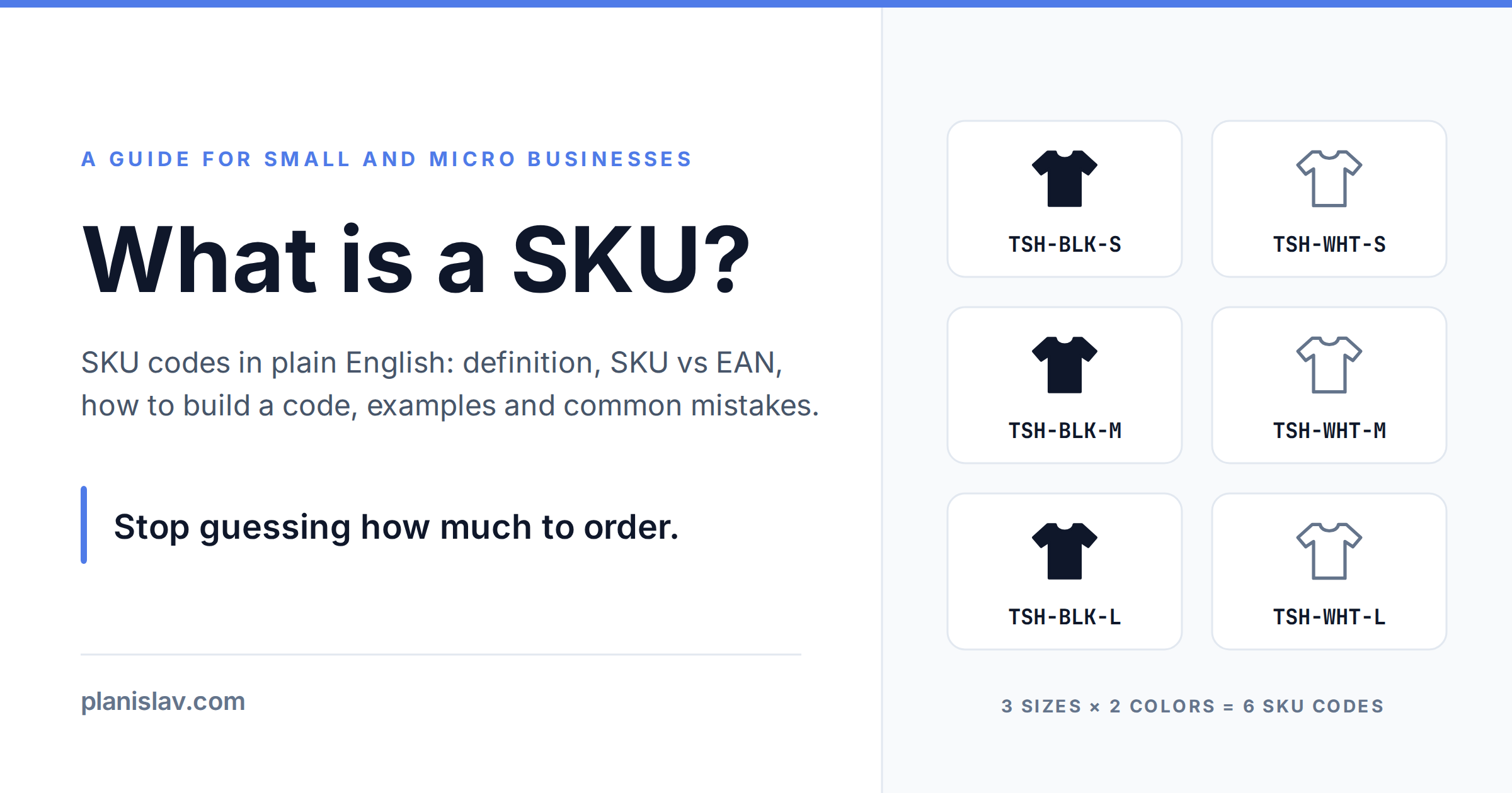 What is a SKU — one product split into six SKU codes (3 sizes × 2 colors)